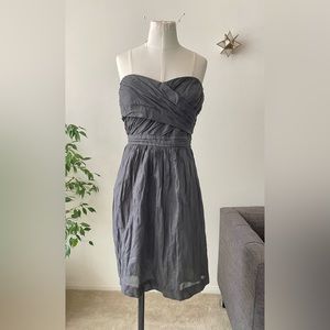 J.Crew Charcoal Grey Crinkled Metallic Strapless cotton Taryn Dress Size 8